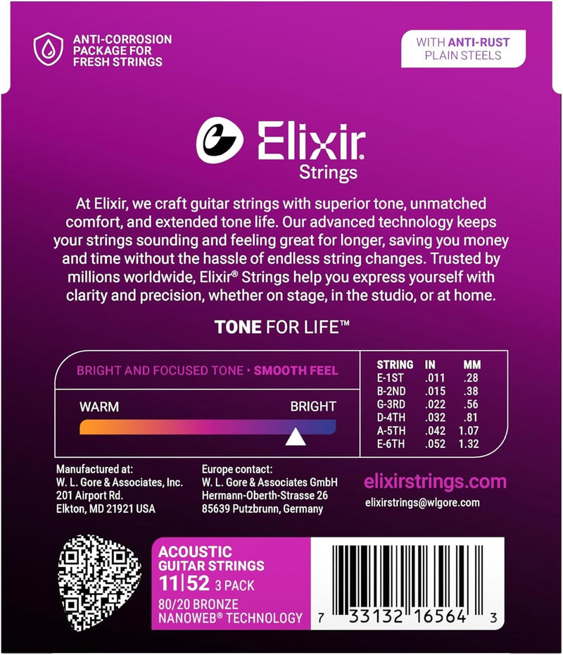 Encordado Elixir Guitarra Acustica 16564 11-52 X3