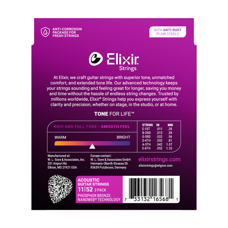 Encordado Elixir Guitarra Acustica 16568 11-52 X3