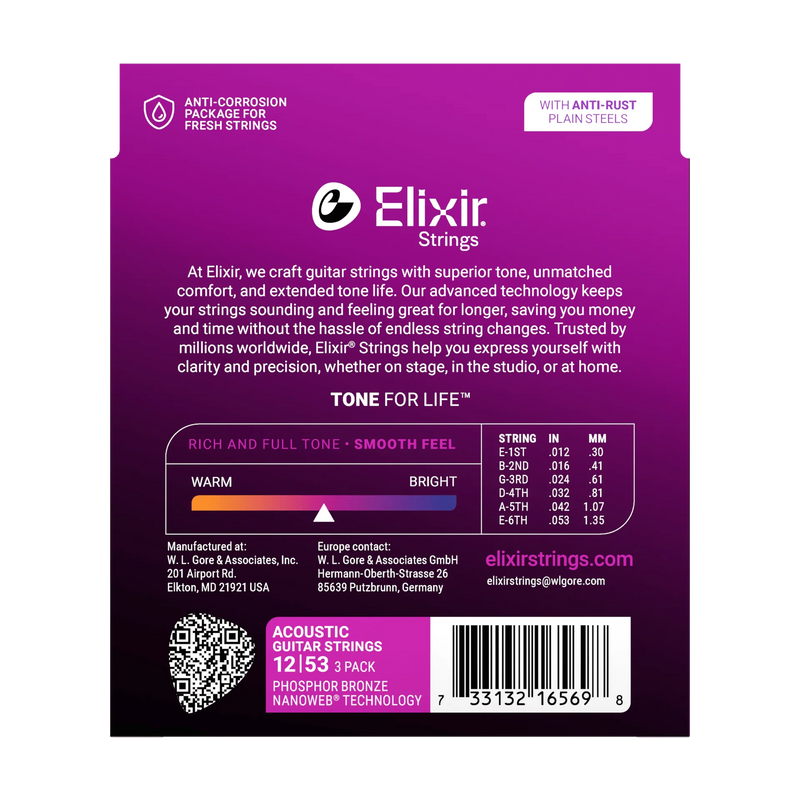 Encordado Elixir Guitarra Acustica 16569 12-53 X3