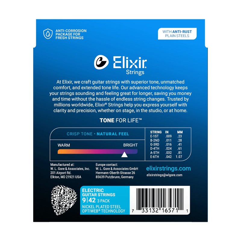 Encordado Elixir Guitarra Electrica 16571 9-42 X3