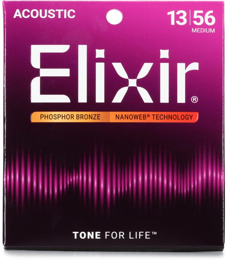 Encordado Elixir 16102 Nanoweb Phosphor Bronze Medium 13–56 Para Guitarra Acústica — vista 1