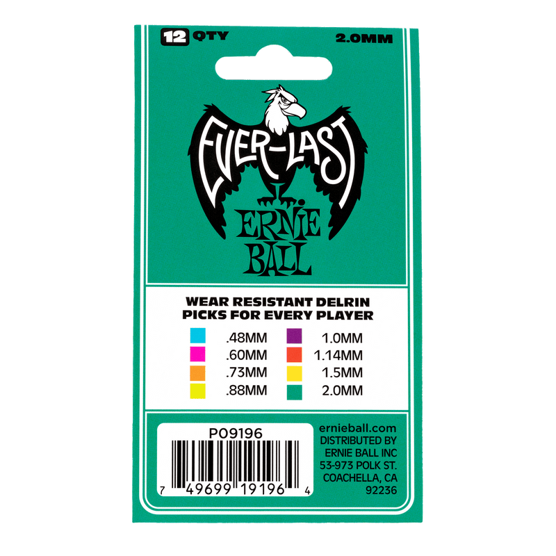 Púas Ernie Ball Everlast P09196 Verde Azulado 2,0 mm Paquete De 12 — vista 3