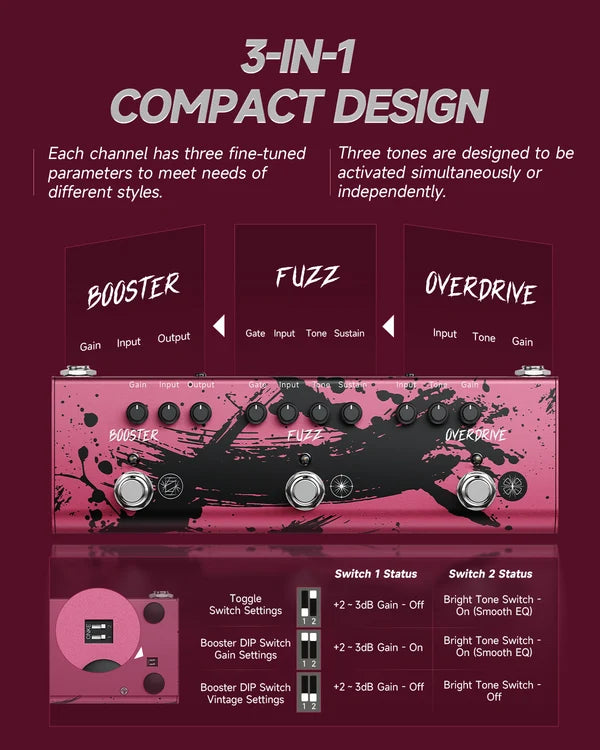 Pedal Donner EC7481 Miyavi Signature Bloodsteel Triple Pedal