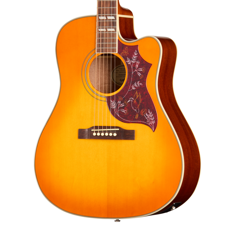 Guitarra electroacústica Epiphone Hummingbird Studio EC, Heritage Cherry Sunburst — detalle del cuerpo