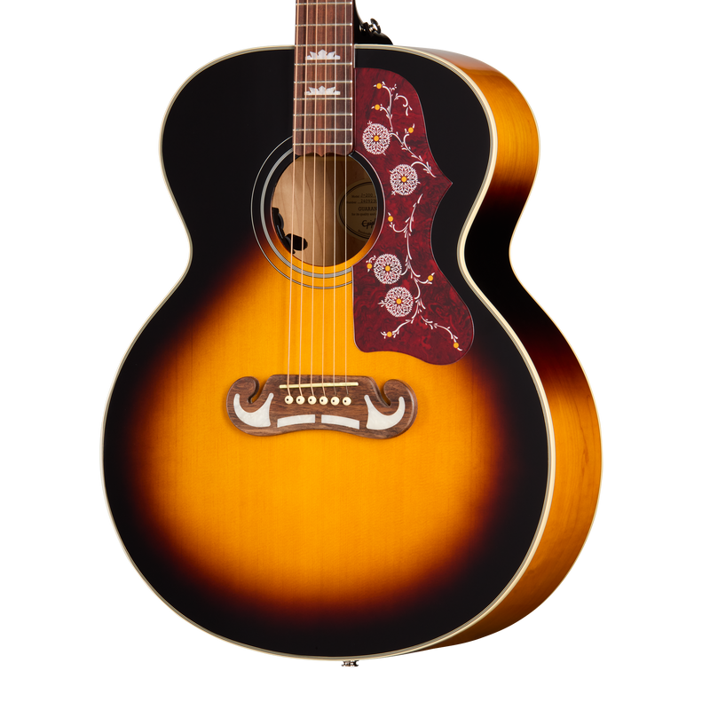 Guitarra electroacústica Epiphone J-200 Studio, Vintage Sunburst — detalle del cuerpo