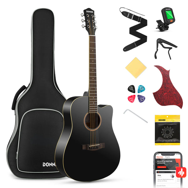 Guitarra Acustica Donner Ec1129 Cutaway Black Kit