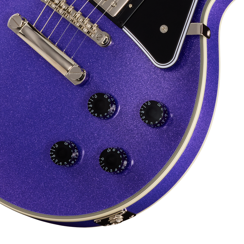 Guitarra eléctrica Epiphone IGC Les Paul Custom, Amethyst Sparkle — detalle de los controles