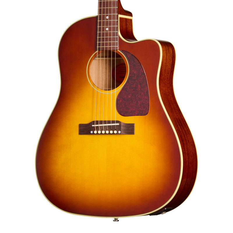 Guitarra electroacústica Epiphone J-45 Standard EC, Honey Burst — detalle del cuerpo