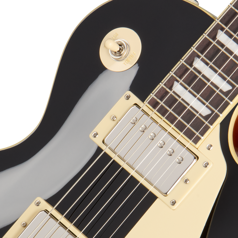 Guitarra eléctrica Epiphone Les Paul Standard 60s, Ebony — diapasón de palisandro — detalle de las pastillas