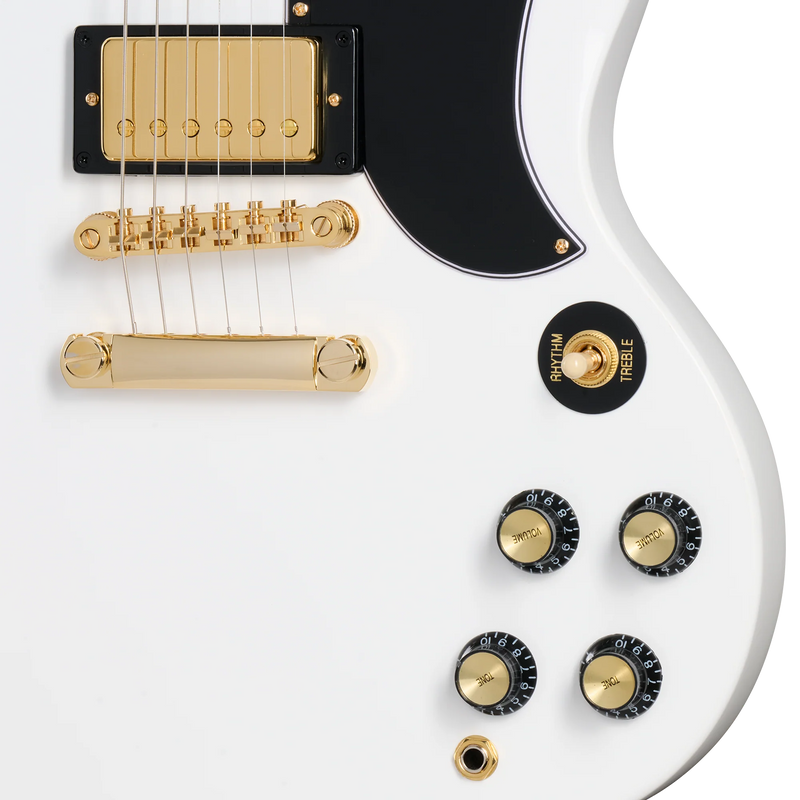 Guitarra eléctrica Epiphone SG Custom, Alpine White — detalle de los controles