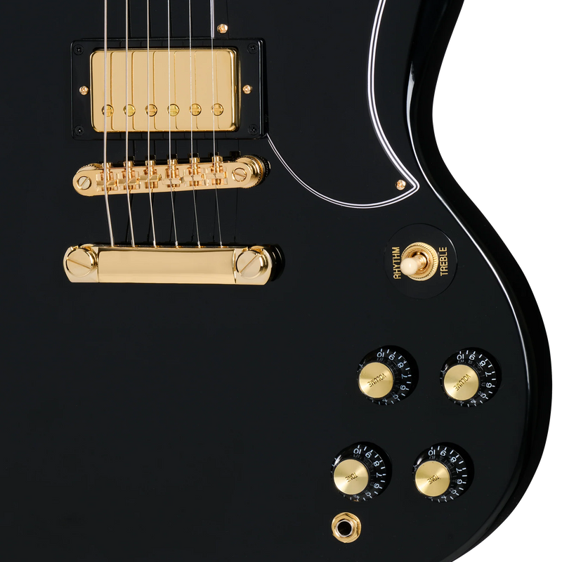Guitarra eléctrica Epiphone SG Custom, Ebony — detalle de los controles