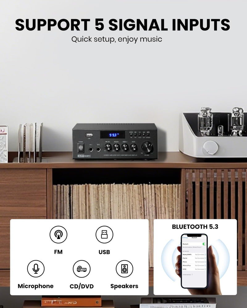 Amplificador Moukey Mk0152 2,0 Bluetooth 5,0 Karaoke