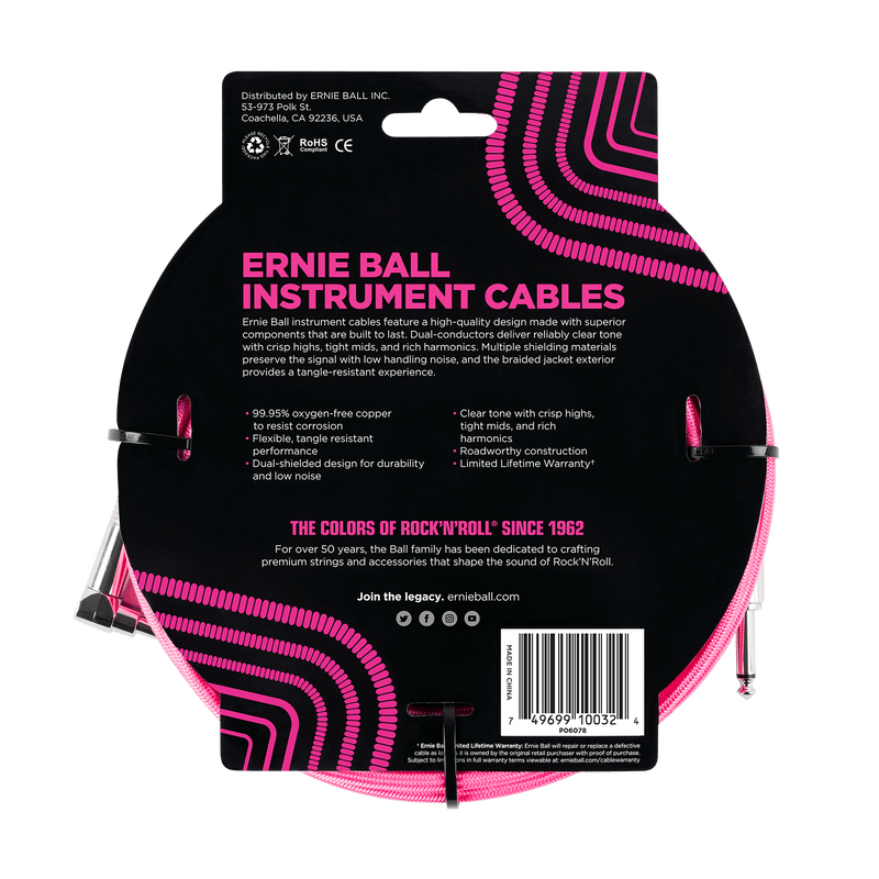 Cable Ernie Ball Braided P06078 10 Pies Rosado Neón — vista 2
