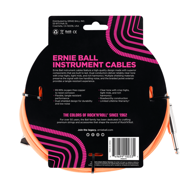 Cable Ernie Ball Braided P06079 10 Pies Naranja Neón — vista 2