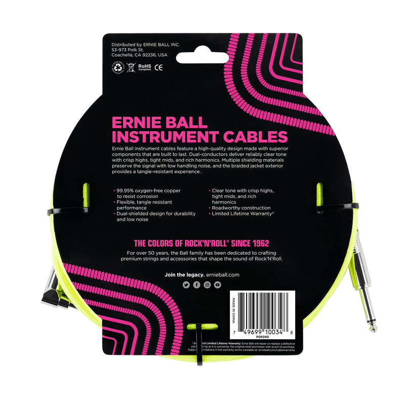 Cable Ernie Ball Braided P06080 10 Pies Amarillo Neón — vista 2