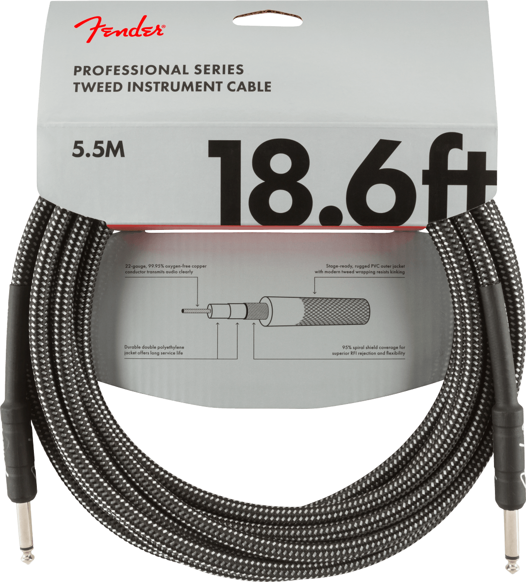 Cable Fender Twed 18.6ft 5.5m Negro 0990820068 - The Music Site