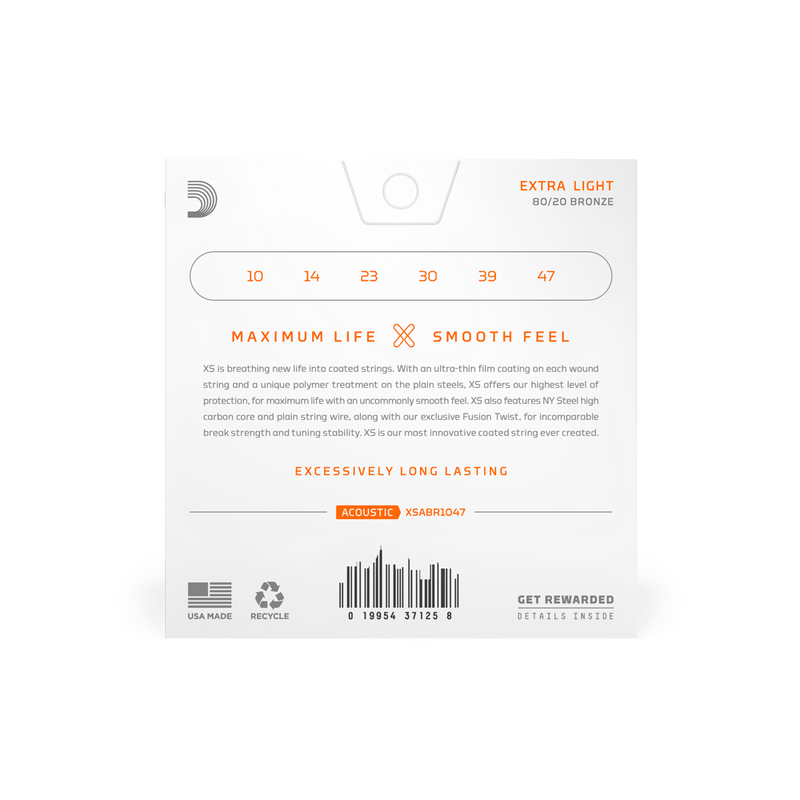 Encordado D Addario Guitarra Acústica XSABR1047 Extra Light — vista 3