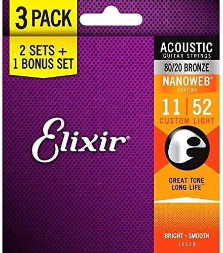 Encordado Elixir Nanoweb Guitarra Acustica Pack 3 16538 11 52 - The Music Site