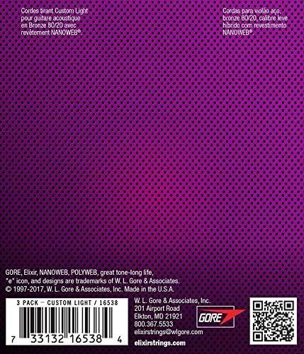 Encordado Elixir Nanoweb Guitarra Acustica Pack 3 16538 11 52 - The Music Site