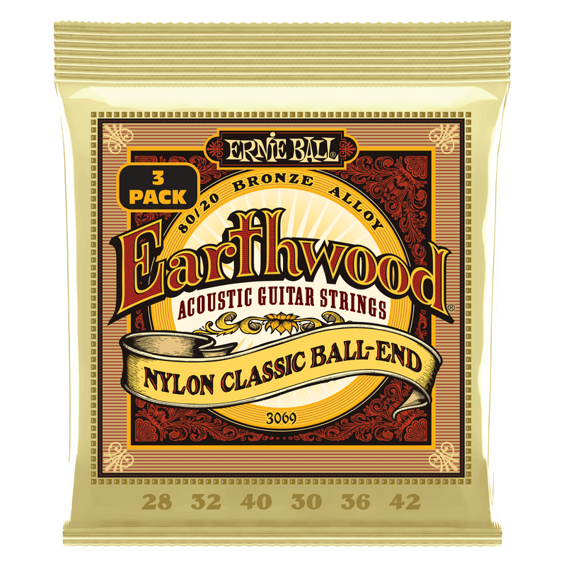 Encordado Ernie Ball Guitarra Electro/Acústica nylon 3069 x3 28-42 - The Music Site
