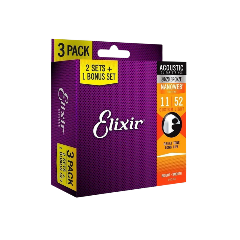 Encordado Elixir Nanoweb Guitarra Acustica Pack 3 16538 11 52