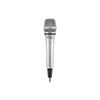 IK Multimedia iRig Mic HD-A plateado, vista frontal del micrófono digital y cable USB.