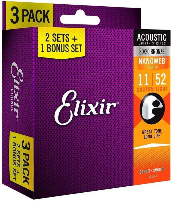 Encordado Elixir Nanoweb Guitarra Acustica Pack 3 x 11 52