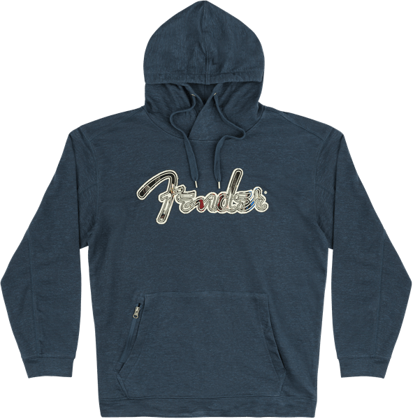 Buso Fender Frayed Logo Hoodie Navy L 9190117501 (L) - The Music Site