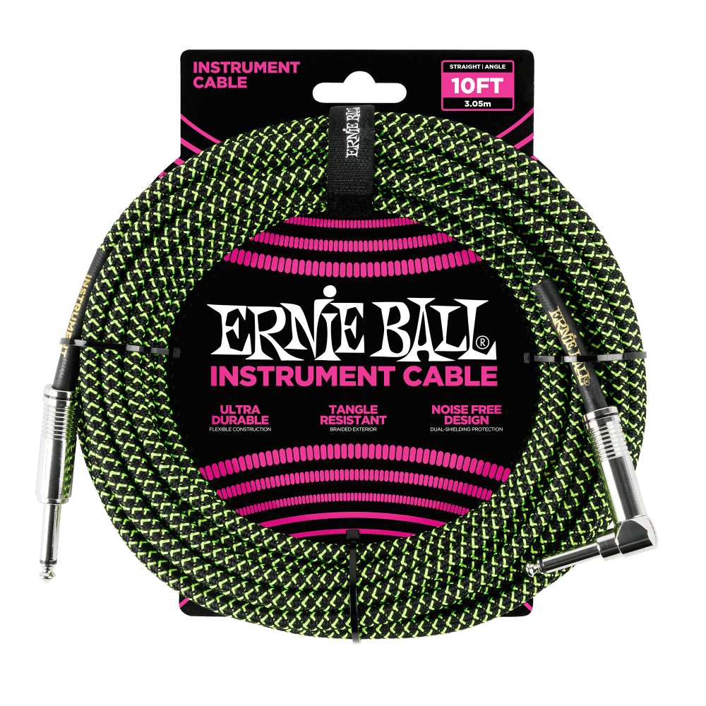 Cable Ernie Ball 10Ft 6077 Negro/Verde - The Music Site