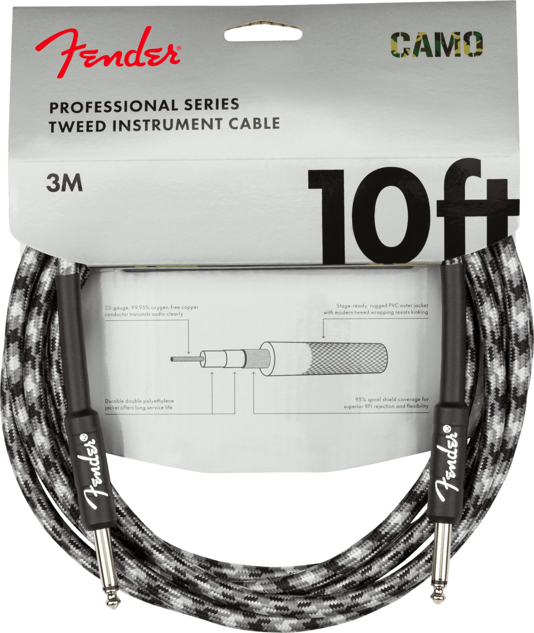 Cable Fender Pro 10 Inst Winter Camo 0990810124 - The Music Site