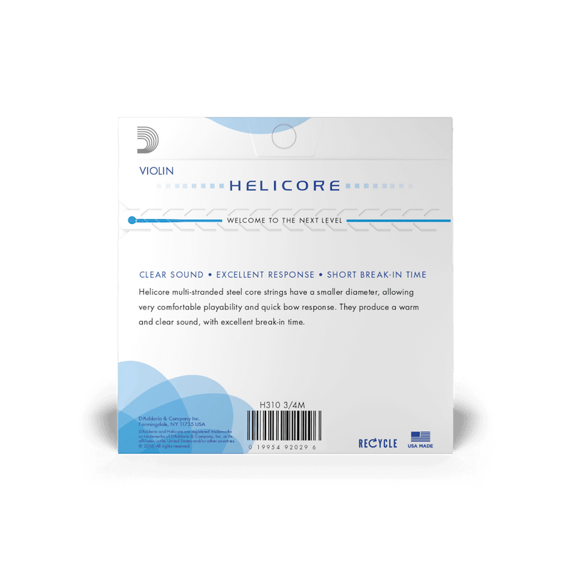 Encordado D Addario Helicore Violin 3/4 H310 Med - The Music Site