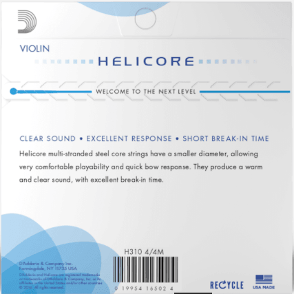 Encordado D Addario Helicore Violin 4/4 H310 Med - The Music Site