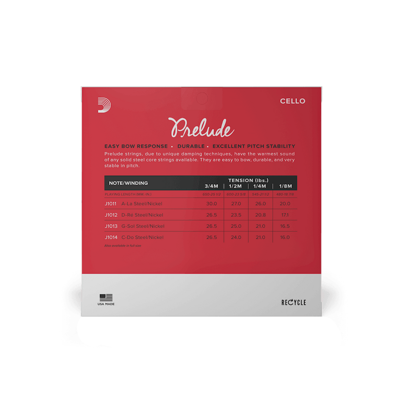 Encordado D Addario Prelude Cello 3/4 J1010 Med - The Music Site