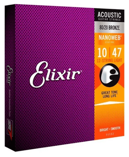 Encordado Elixir Nanoweb Guitarra Acustica 12 Cuerdas 11152 Light 10 47 - The Music Site