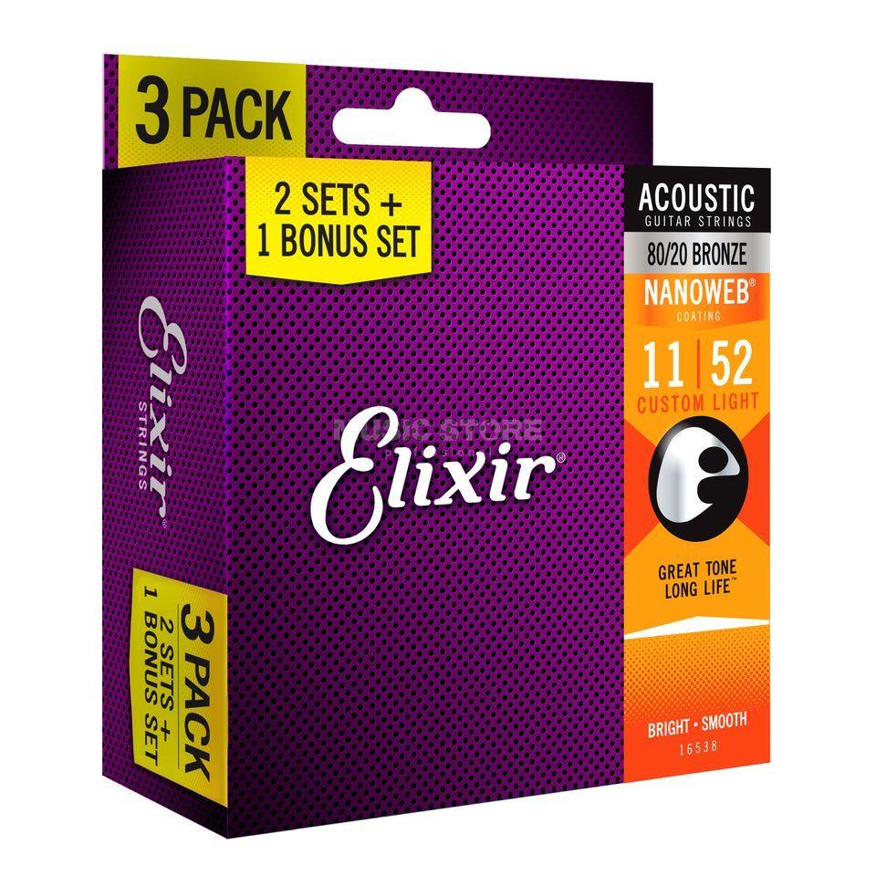 Encordado Elixir Nanoweb Guitarra Acustica Pack 3 16538 11 52 - The Music Site