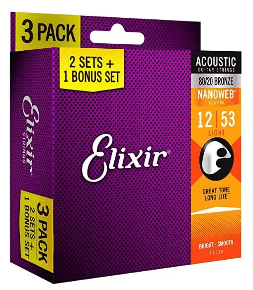 Encordado Elixir Nanoweb Guitarra Acustica Pack 3 16539 12 53 - The Music Site