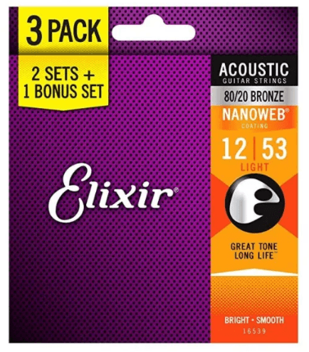 Encordado Elixir Nanoweb Guitarra Acustica Pack 3 16539 12 53 - The Music Site