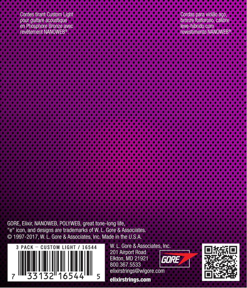 Encordado Elixir Nanoweb Guitarra Acustica Pack 3 16544 11 52 - The Music Site
