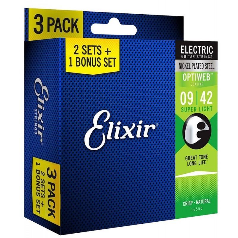 Encordado Elixir Optiweb Guitarra Electrica Pack 3 16550 09 42 - The Music Site