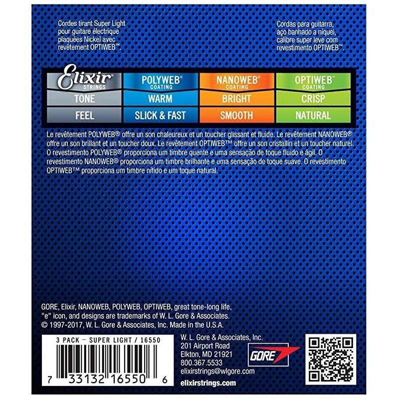 Encordado Elixir Optiweb Guitarra Electrica Pack 3 16550 09 42 - The Music Site
