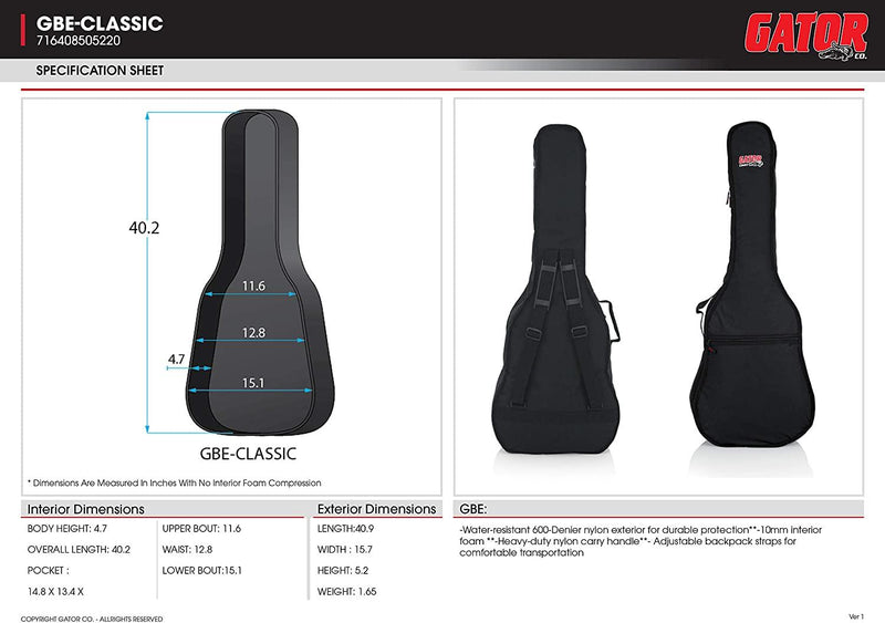 Estuche Gator Guitarra Acustica Gbe-Clasica - The Music Site