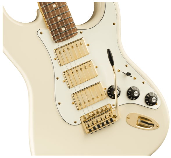 Guitarra Electrica Fender Mahogany Blacktop Stratocaster® HHH, Pau Ferro Fingerboard, Olympic White with Gold Hardware 0147902505 Limited Edition - The Music Site