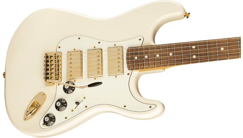Guitarra Electrica Fender Mahogany Blacktop Stratocaster® HHH, Pau Ferro Fingerboard, Olympic White with Gold Hardware 0147902505 Limited Edition - The Music Site