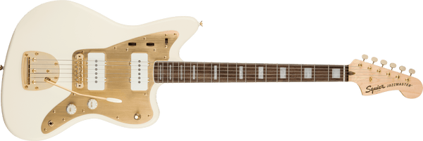 Guitarra Electrica Fender Squier 40th Anniversary Jazzmaster®, Gold Edition, diapasón de laurel, golpeador anodizado dorado, blanco olímpico 0379420505 - The Music Site