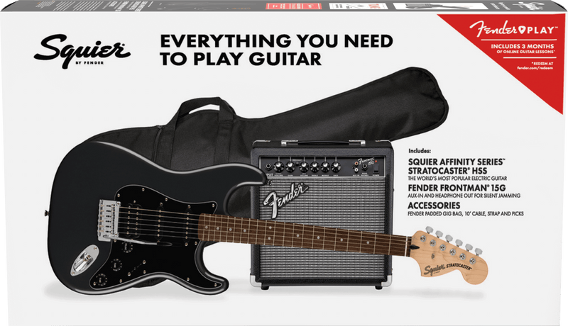 Guitarra Electrica Fender Squier Affinity Series™ Stratocaster® HSS Pack, Laurel Fingerboard, Charcoal Frost Metallic, Gig Bag, 15G - 120 0372821069 - The Music Site