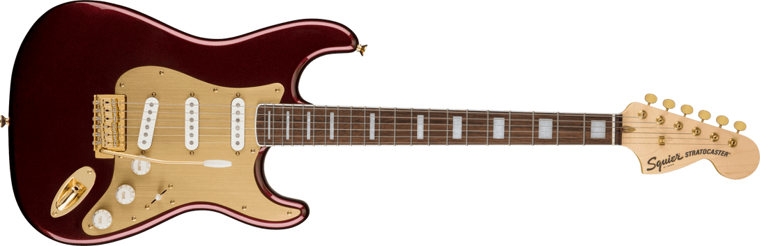 Guitarra Electrica Fender Squier Stratocaster® del 40 aniversario, edición dorada, diapasón de laurel, golpeador anodizado dorado, rojo rubí metalizado 0379410515 - The Music Site