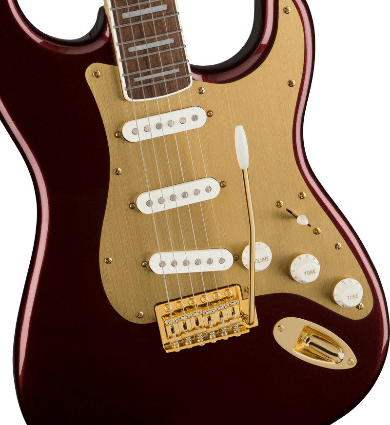 Guitarra Electrica Fender Squier Stratocaster® del 40 aniversario, edición dorada, diapasón de laurel, golpeador anodizado dorado, rojo rubí metalizado 0379410515 - The Music Site