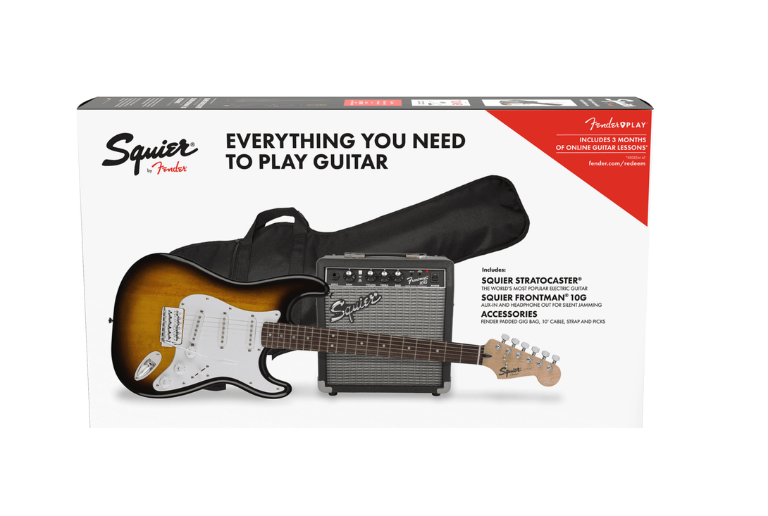 Guitarra Electrica Fender Stratocaster® Pack, Diapasón de laurel, Brown Sunburst, Funda, 10G - 120V 0371823032 - The Music Site